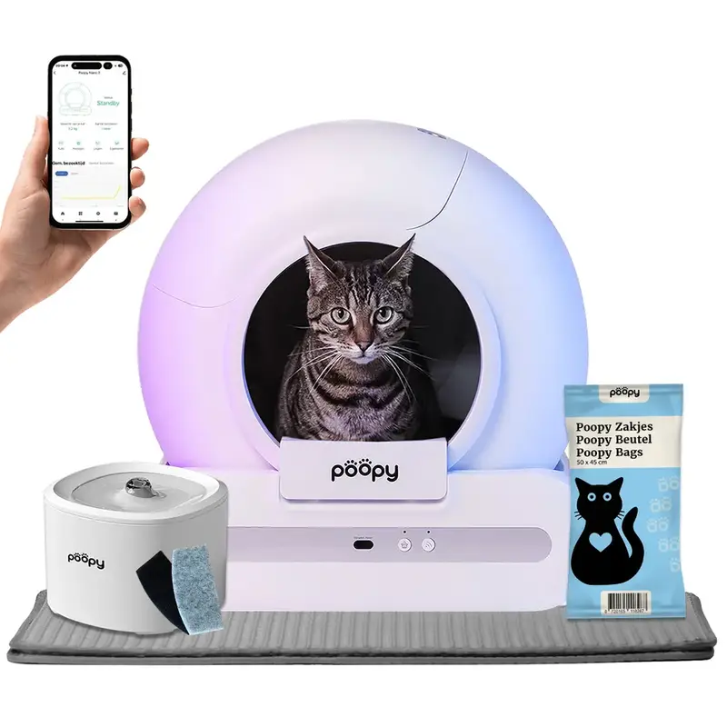 8cc220b731edb527ca411adfd1022352_webp.webp Litière automatique Poopy Nano 2 avec fontaine – Image 1